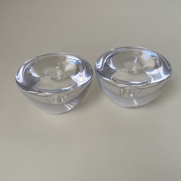 MCM 2 Solid Glass Candlestick Holders Round Clear Glass Numbered Candle Holders - Picture 6 of 12